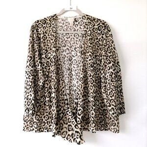 Chico's Womens Beige Black Long Sleeve Open Front Leopard Cardigan Size XL